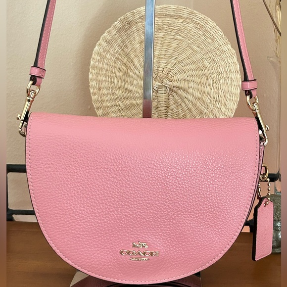 COACH Ellen Pebble Leather Flap Crossbody Bag in Bubblegum Pink - Picture 1 of 12
